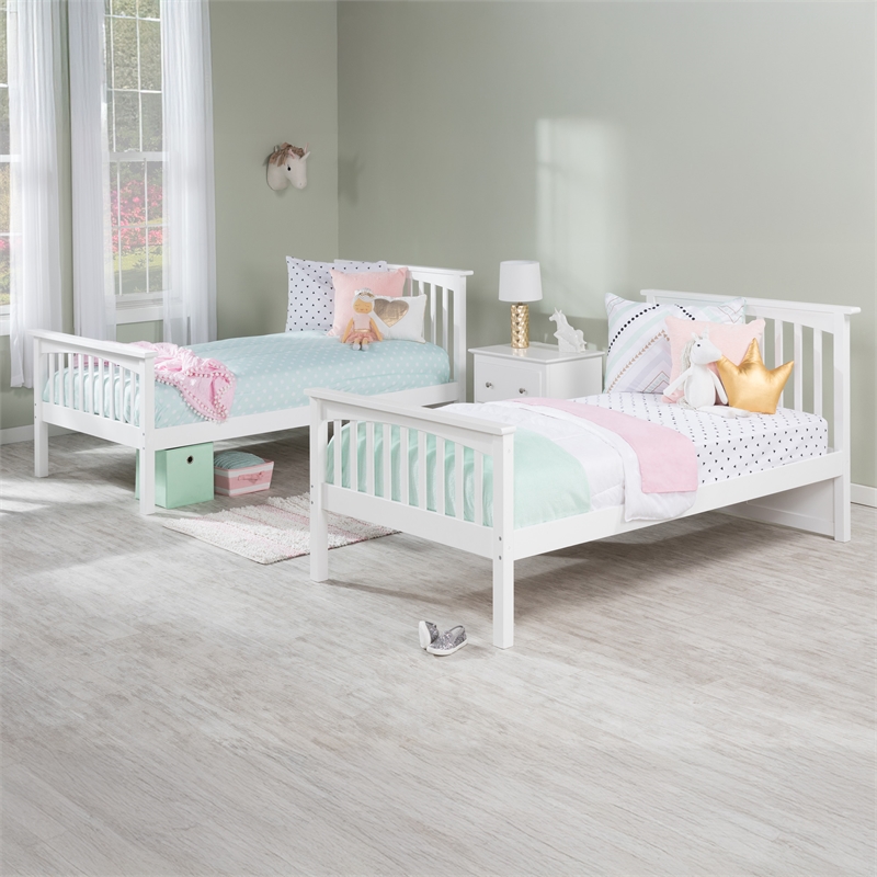 AFI Columbia Twin over Twin Solid Wood Bunk Bed with Trundle in White