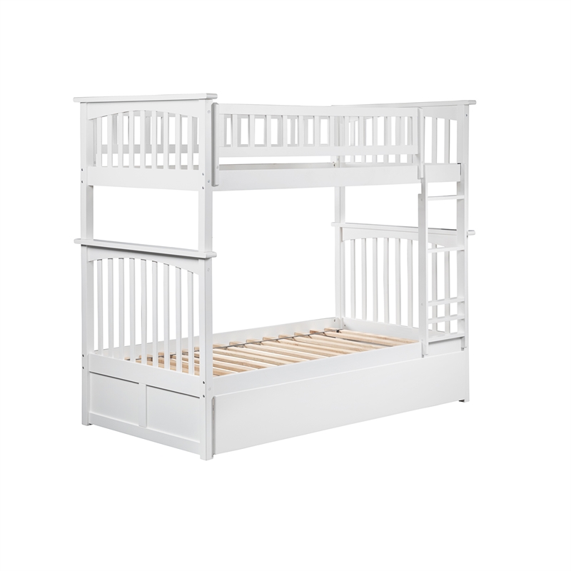 AFI Columbia Twin over Twin Solid Wood Bunk Bed with Trundle in White