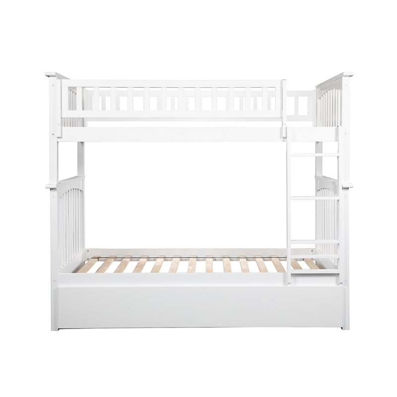 AFI Columbia Twin over Twin Solid Wood Bunk Bed with Trundle in White
