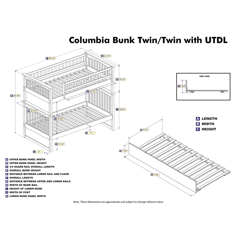 AFI Columbia Twin over Twin Solid Wood Bunk Bed with Trundle in White