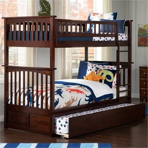 AFI Columbia Twin over Twin Solid Wood Bunk Bed with Trundle in Walnut