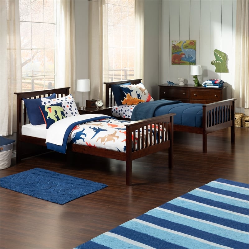 AFI Columbia Twin over Twin Solid Wood Bunk Bed with Trundle in Walnut