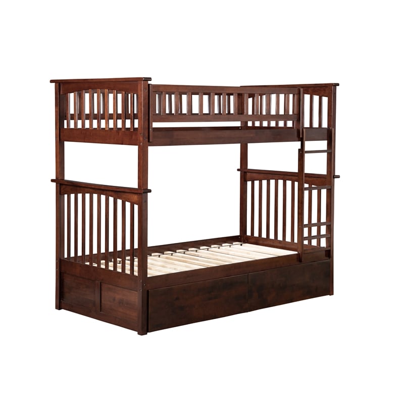 AFI Columbia Twin over Twin Solid Wood Bunk Bed with Trundle in Walnut