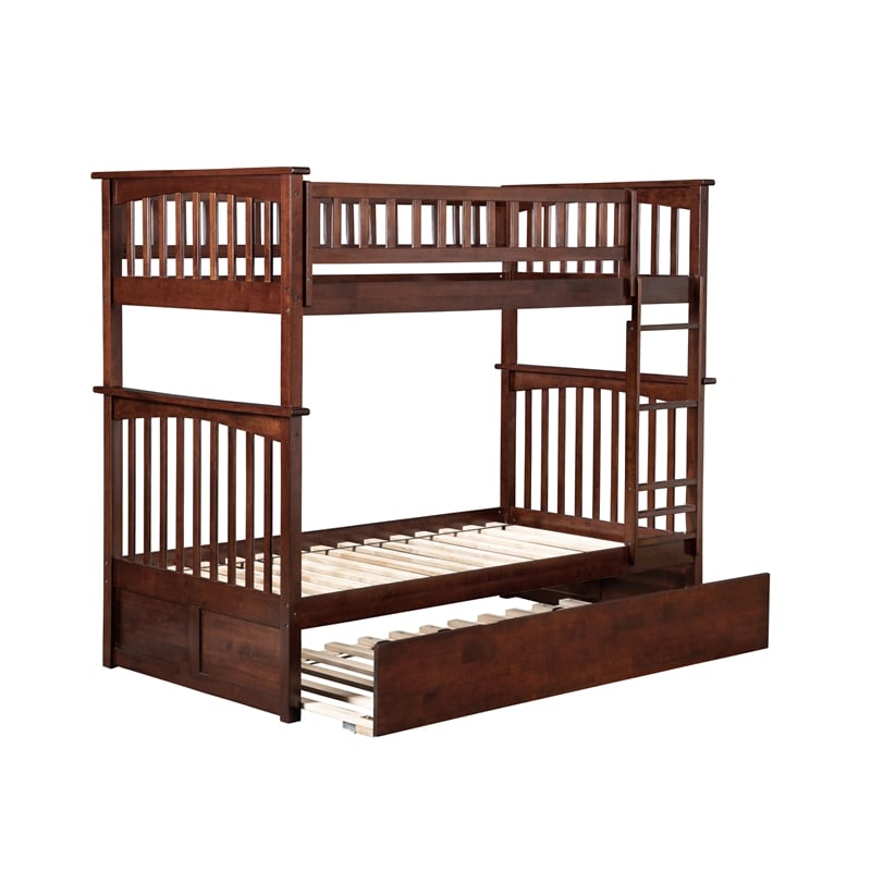 AFI Columbia Twin over Twin Solid Wood Bunk Bed with Trundle in Walnut