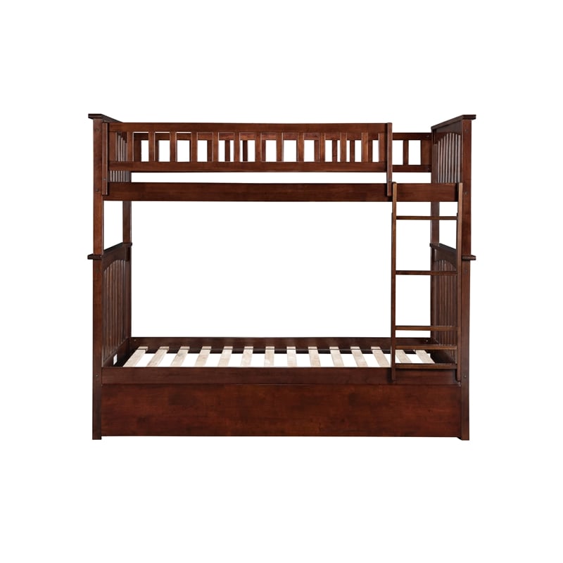 AFI Columbia Twin over Twin Solid Wood Bunk Bed with Trundle in Walnut