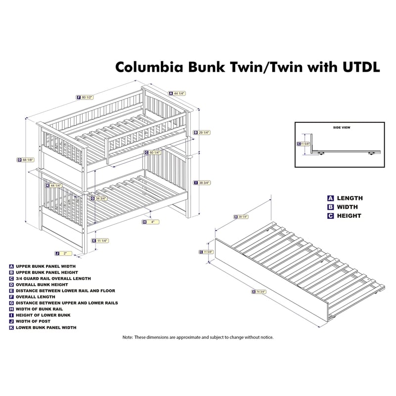 AFI Columbia Twin over Twin Solid Wood Bunk Bed with Trundle in Walnut