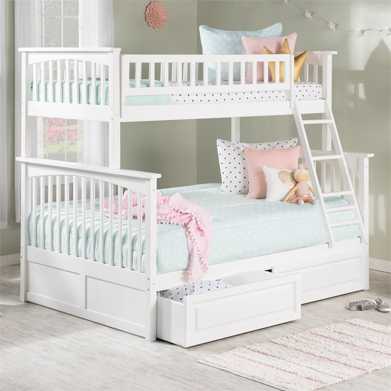 AFI Columbia Twin Over Full Solid Wood Bunk Bed with 2 Storage Drawers in White