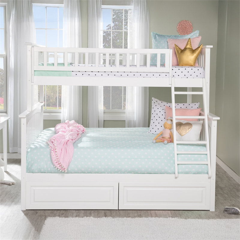 AFI Columbia Twin Over Full Solid Wood Bunk Bed with 2 Storage Drawers in White