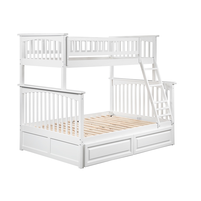 AFI Columbia Twin Over Full Solid Wood Bunk Bed with 2 Storage Drawers in White