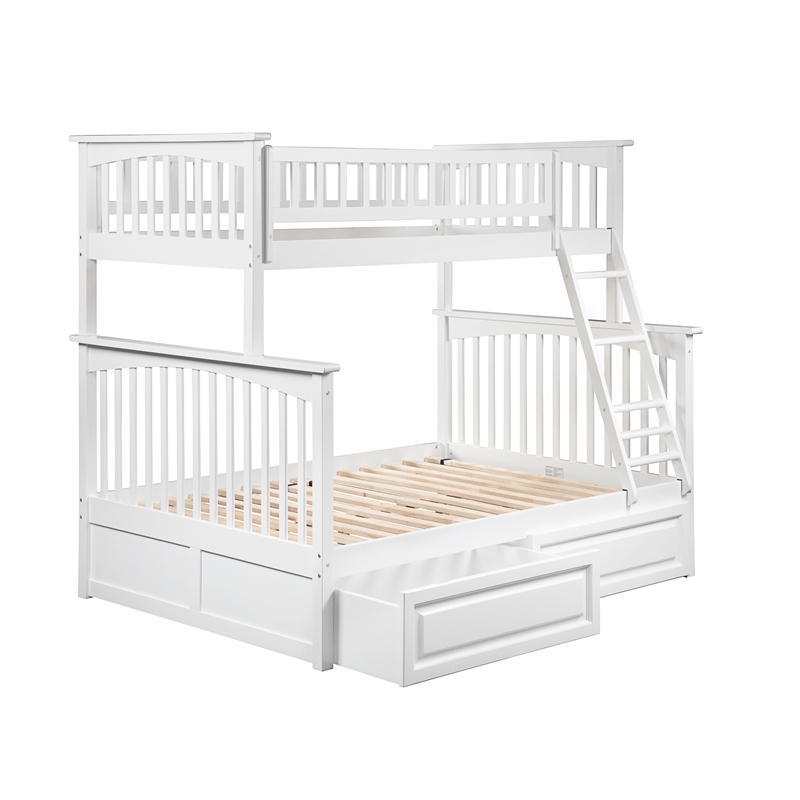 AFI Columbia Twin Over Full Solid Wood Bunk Bed with 2 Storage Drawers in White
