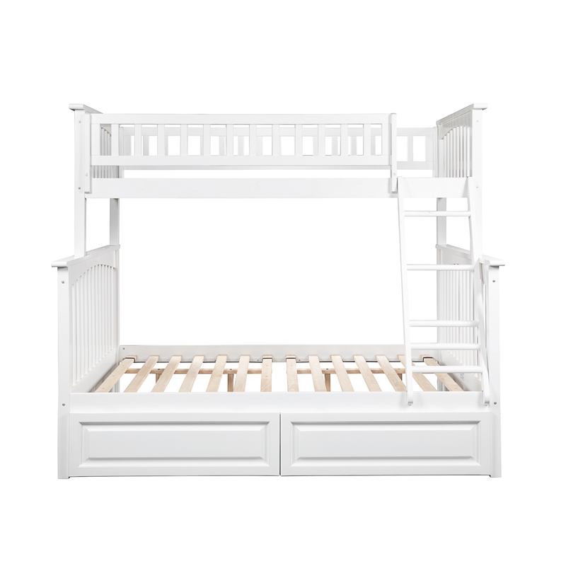 AFI Columbia Twin Over Full Solid Wood Bunk Bed with 2 Storage Drawers in White