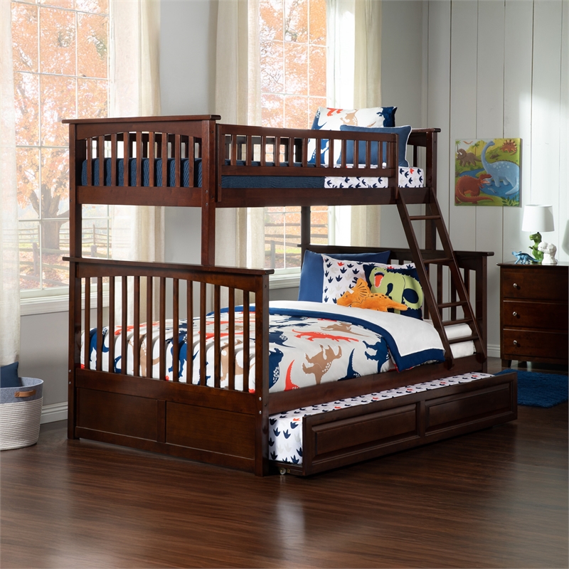 AFI Columbia Twin Over Full Trundle Wood Bunk Bed in Walnut