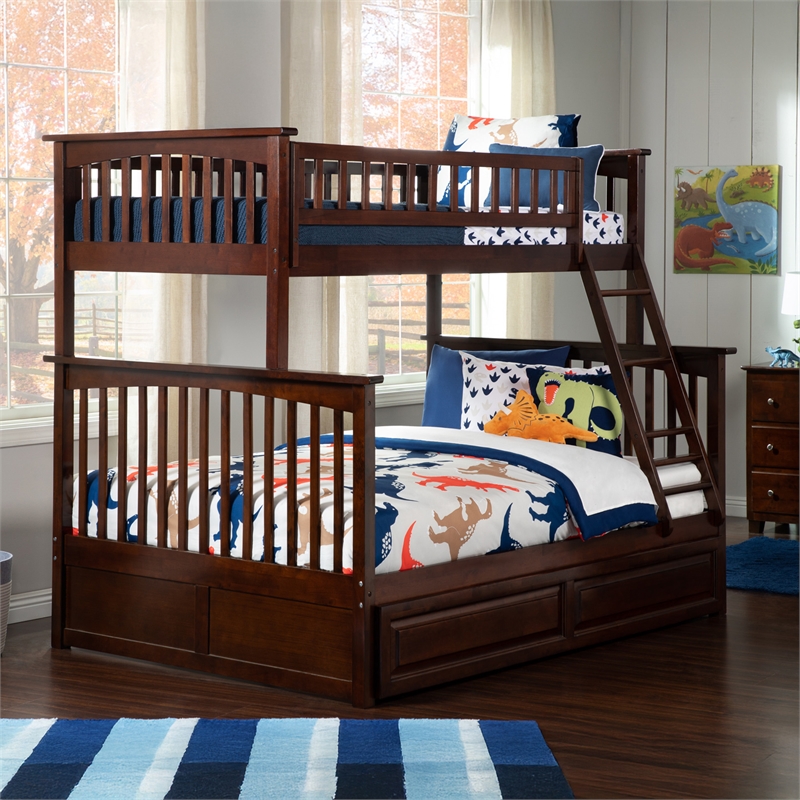 AFI Columbia Twin Over Full Trundle Wood Bunk Bed in Walnut