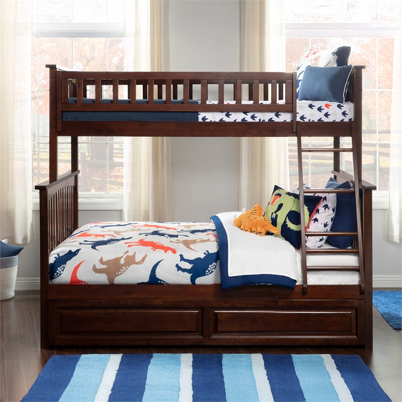 AFI Columbia Twin Over Full Trundle Wood Bunk Bed in Walnut