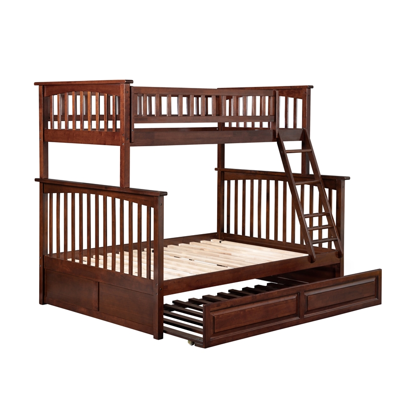 AFI Columbia Twin Over Full Trundle Wood Bunk Bed in Walnut