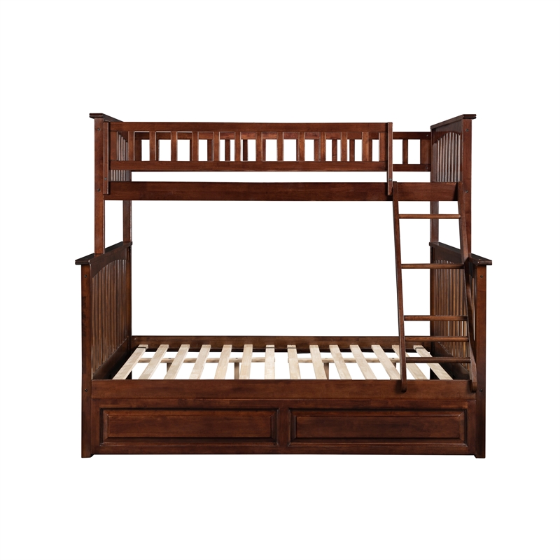 AFI Columbia Twin Over Full Trundle Wood Bunk Bed in Walnut