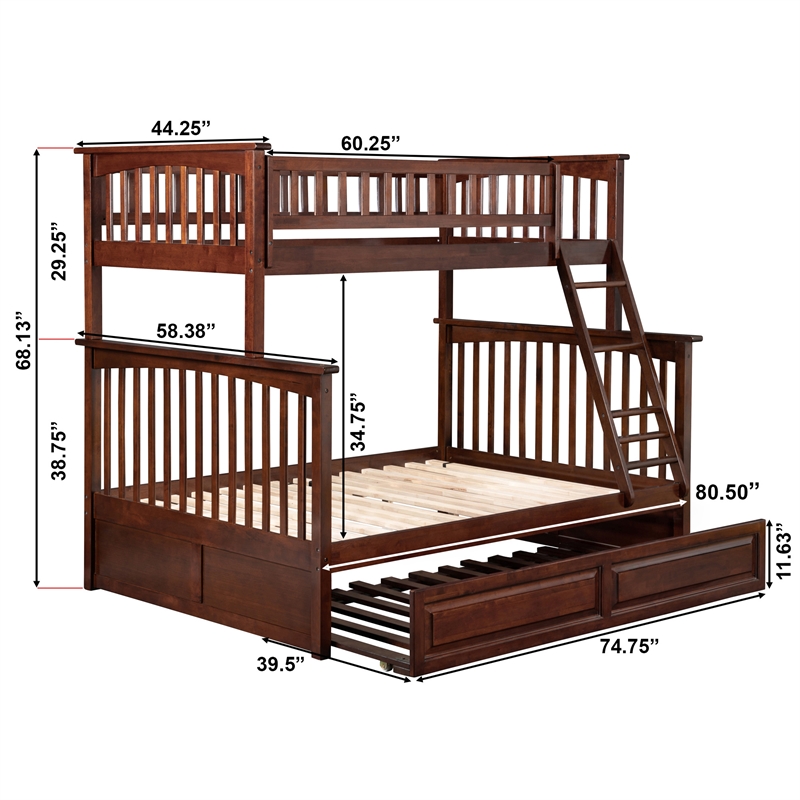 AFI Columbia Twin Over Full Trundle Wood Bunk Bed in Walnut