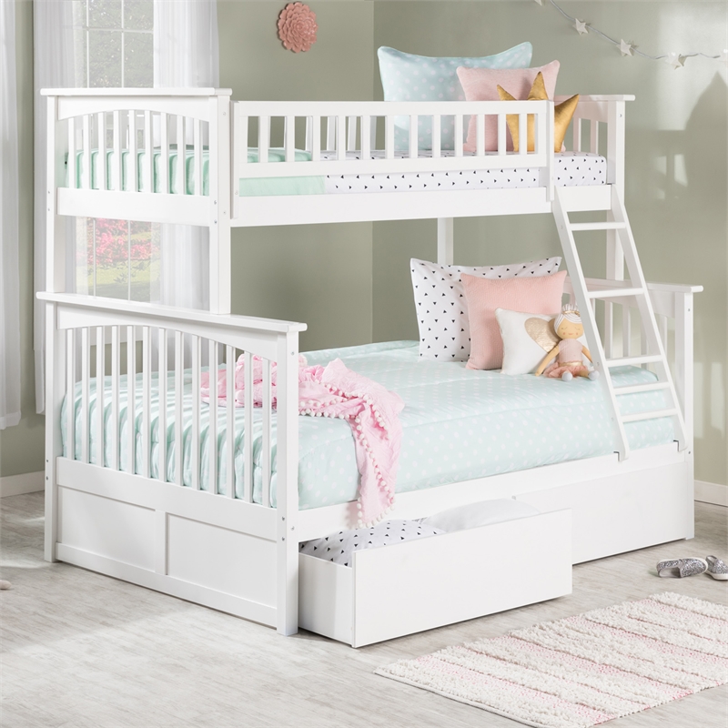AFI Columbia Twin Over Full Solid Wood Bunk Bed with 2 Storage Drawers in White