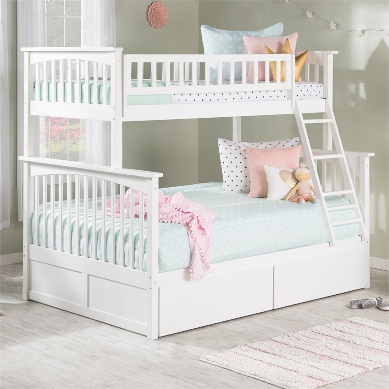AFI Columbia Twin Over Full Solid Wood Bunk Bed with 2 Storage Drawers in White