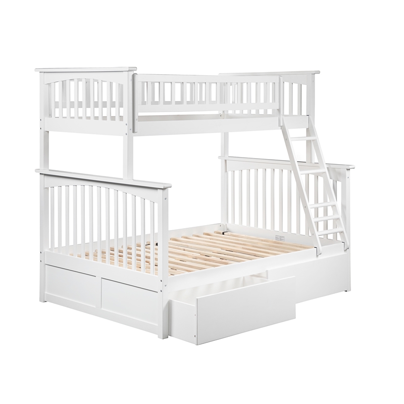 AFI Columbia Twin Over Full Solid Wood Bunk Bed with 2 Storage Drawers in White