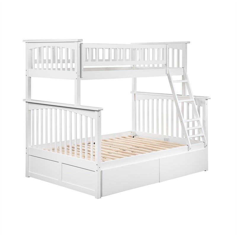 AFI Columbia Twin Over Full Solid Wood Bunk Bed with 2 Storage Drawers in White
