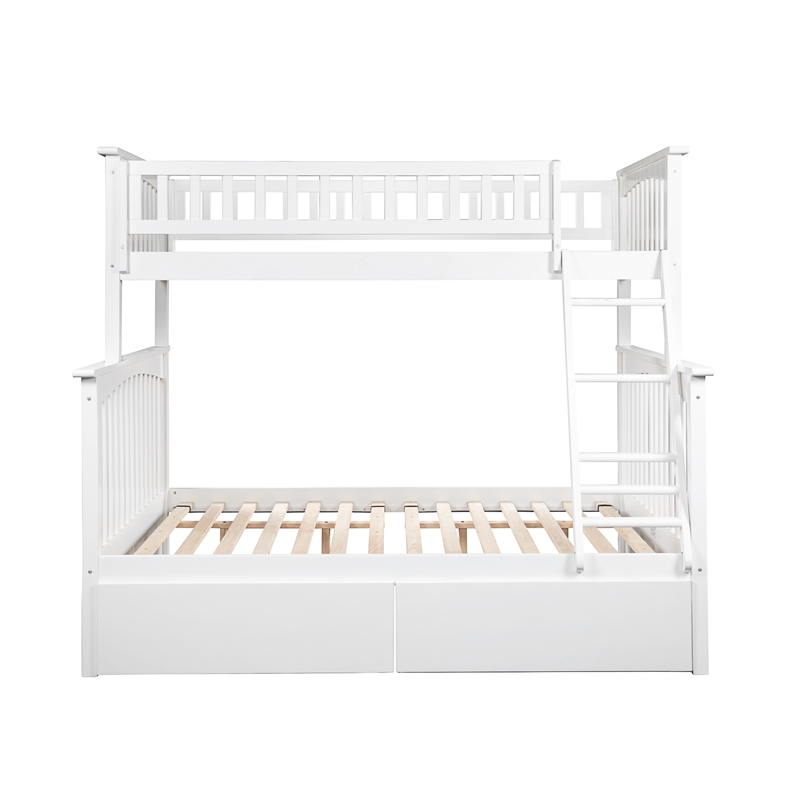AFI Columbia Twin Over Full Solid Wood Bunk Bed with 2 Storage Drawers in White