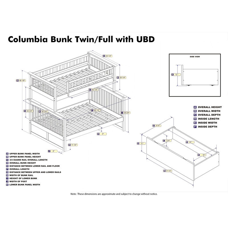 AFI Columbia Twin Over Full Solid Wood Bunk Bed with 2 Storage Drawers in White