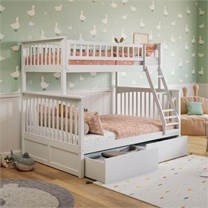 AFI Columbia Twin Over Full Solid Wood Bunk Bed with 2 Storage Drawers in White