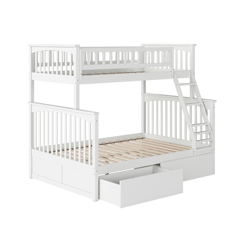 AFI Columbia Twin Over Full Solid Wood Bunk Bed with 2 Storage Drawers in White
