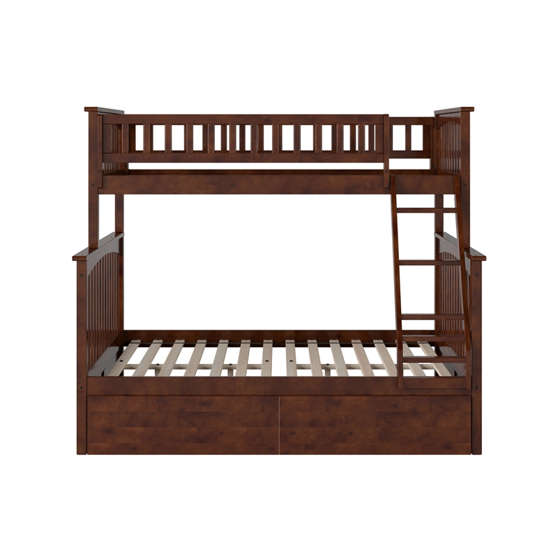 AFI Columbia Twin Over Full Solid Wood Bunk Bed with 2 Storage Drawers in Walnut