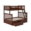 AFI Columbia Twin Over Full Solid Wood Bunk Bed with 2 Storage Drawers in Walnut