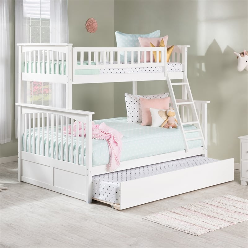AFI Columbia Twin over Full Solid Wood Bunk Bed with Trundle in White