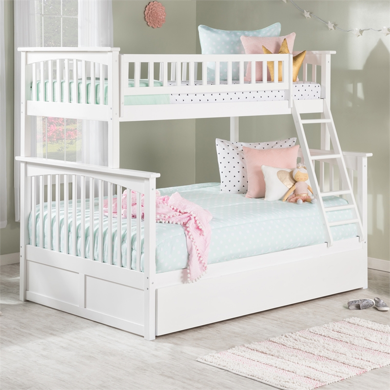AFI Columbia Twin over Full Solid Wood Bunk Bed with Trundle in White