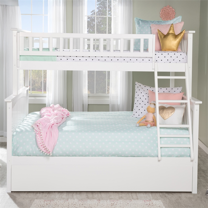 AFI Columbia Twin over Full Solid Wood Bunk Bed with Trundle in White