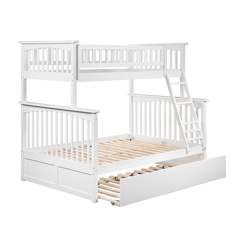 AFI Columbia Twin over Full Solid Wood Bunk Bed with Trundle in White