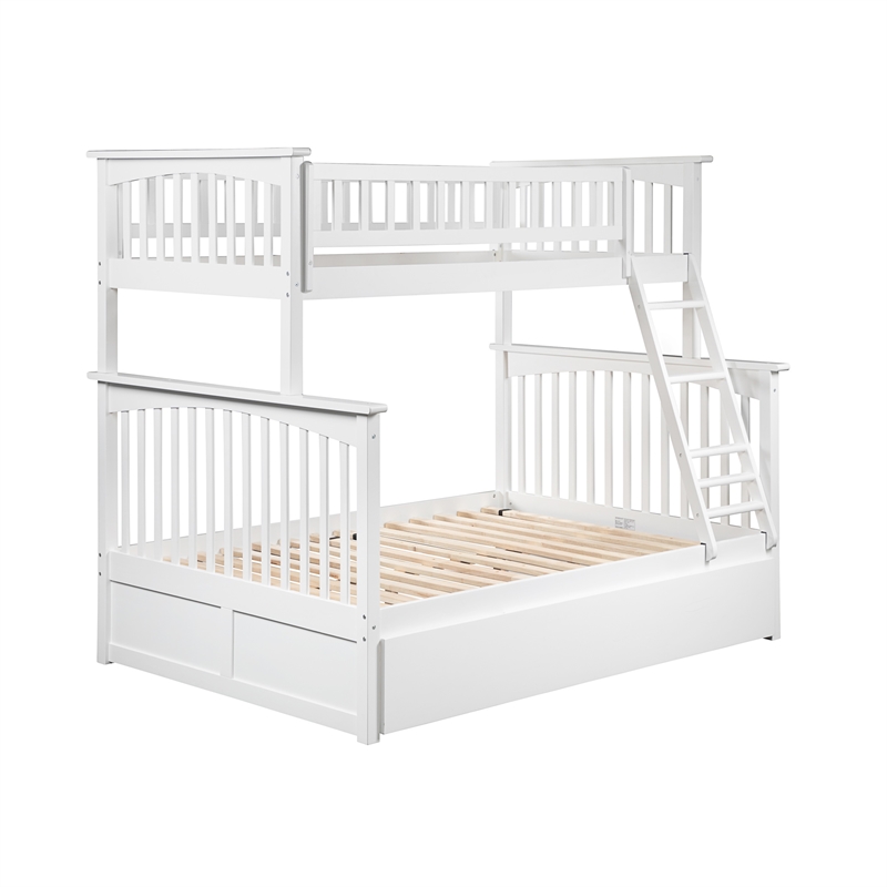 AFI Columbia Twin over Full Solid Wood Bunk Bed with Trundle in White
