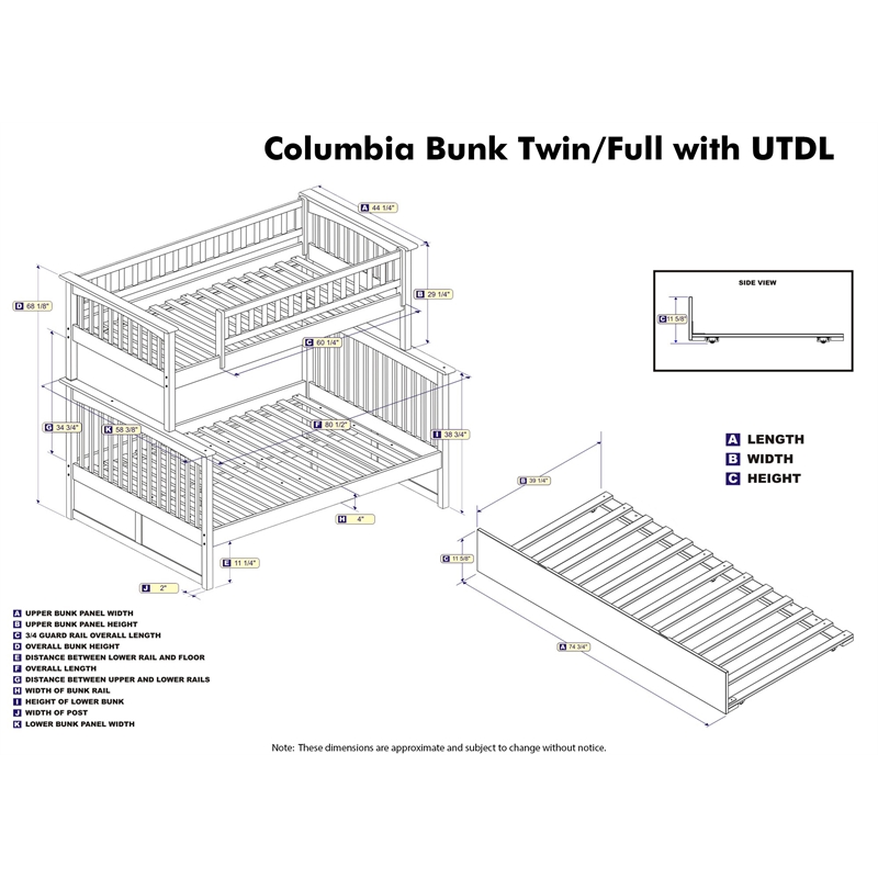 AFI Columbia Twin over Full Solid Wood Bunk Bed with Trundle in White