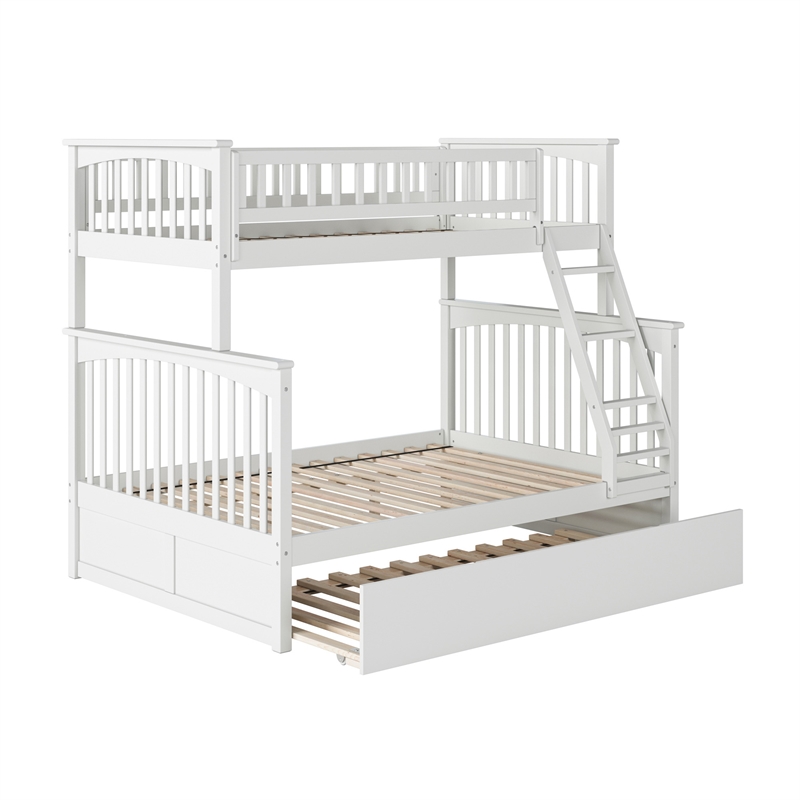 AFI Columbia Twin over Full Solid Wood Bunk Bed with Trundle in White
