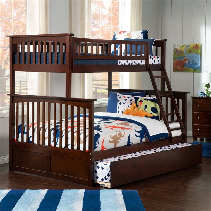 AFI Columbia Twin over Full Solid Wood Bunk Bed with Trundle in Walnut