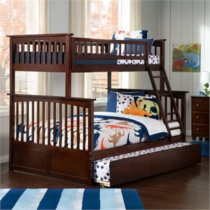 AFI Columbia Twin over Full Solid Wood Bunk Bed with Trundle in Walnut