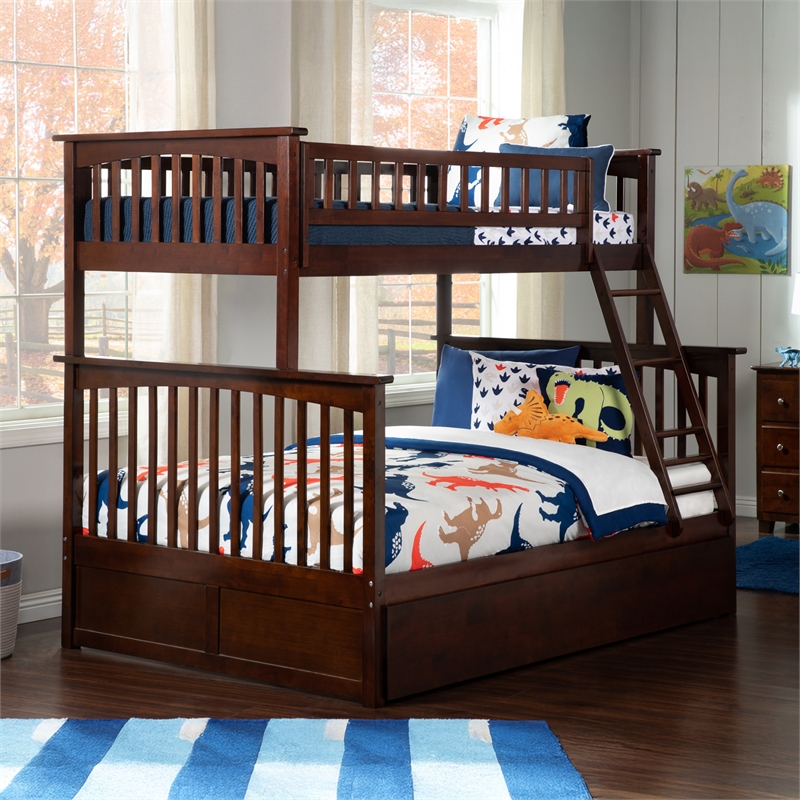 AFI Columbia Twin over Full Solid Wood Bunk Bed with Trundle in Walnut