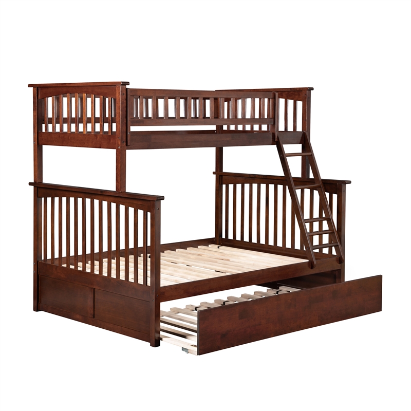 AFI Columbia Twin over Full Solid Wood Bunk Bed with Trundle in Walnut