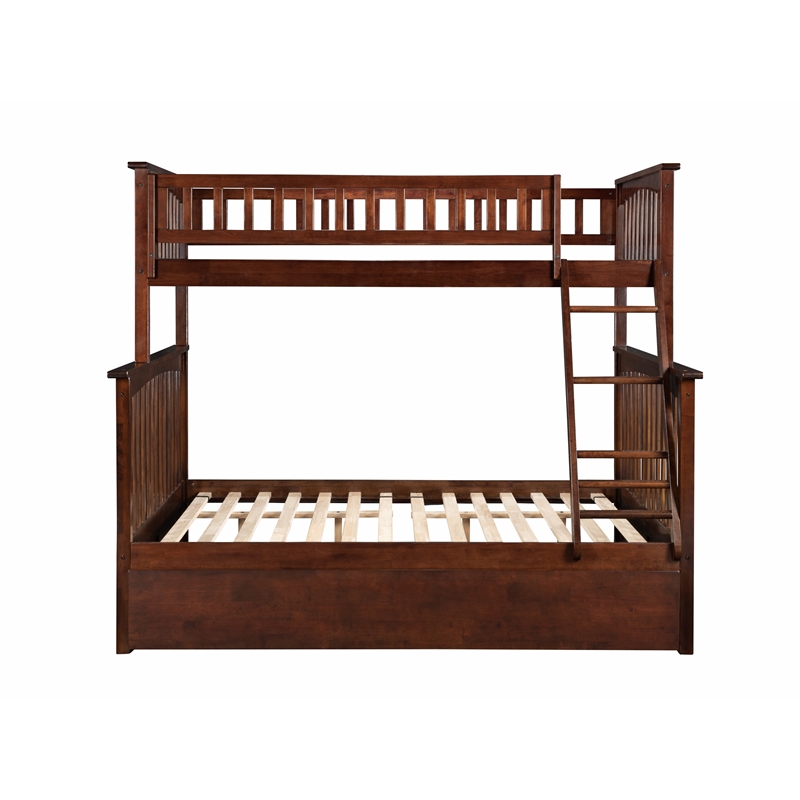 AFI Columbia Twin over Full Solid Wood Bunk Bed with Trundle in Walnut