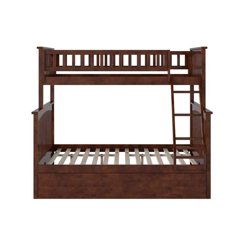 AFI Columbia Twin over Full Solid Wood Bunk Bed with Trundle in Walnut