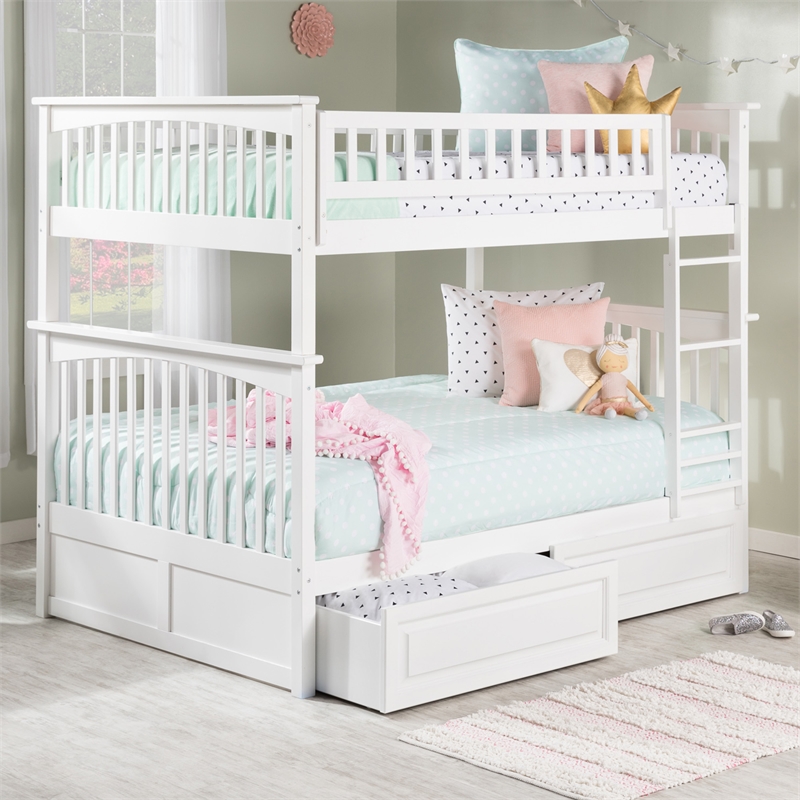 AFI Columbia Twin Over Full Solid Wood Bunk Bed with 2 Storage Drawers in White