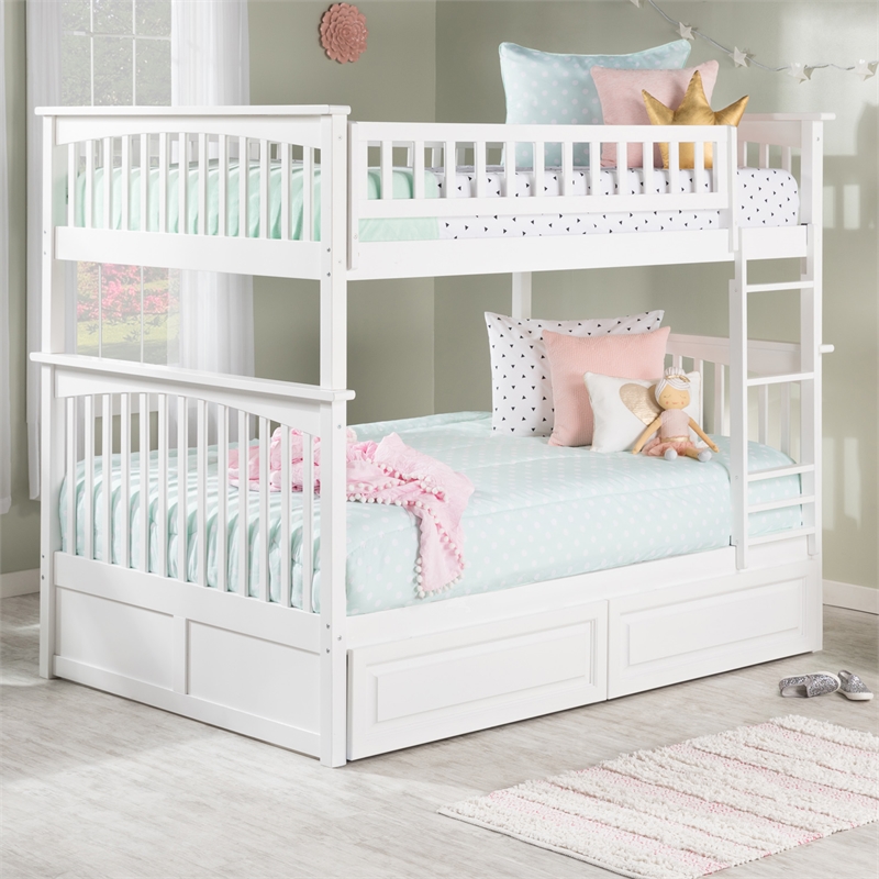 AFI Columbia Twin Over Full Solid Wood Bunk Bed with 2 Storage Drawers in White