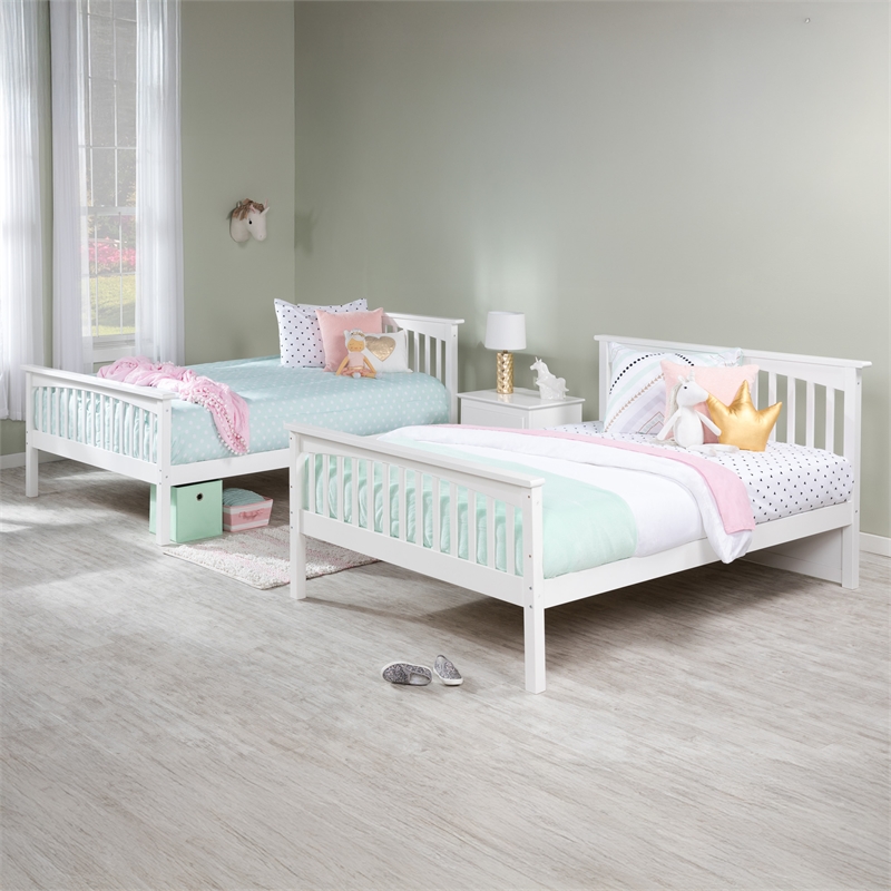 AFI Columbia Twin Over Full Solid Wood Bunk Bed with 2 Storage Drawers in White