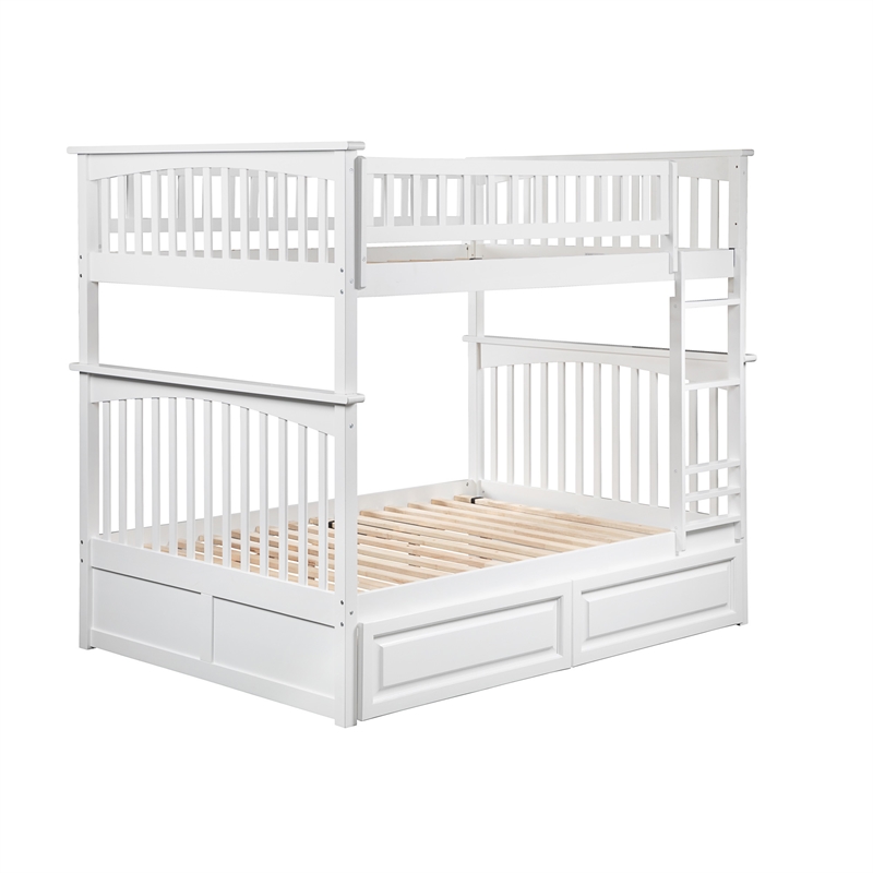 AFI Columbia Twin Over Full Solid Wood Bunk Bed with 2 Storage Drawers in White