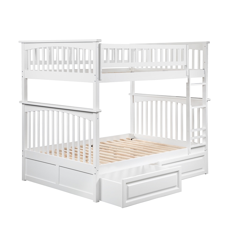 AFI Columbia Twin Over Full Solid Wood Bunk Bed with 2 Storage Drawers in White