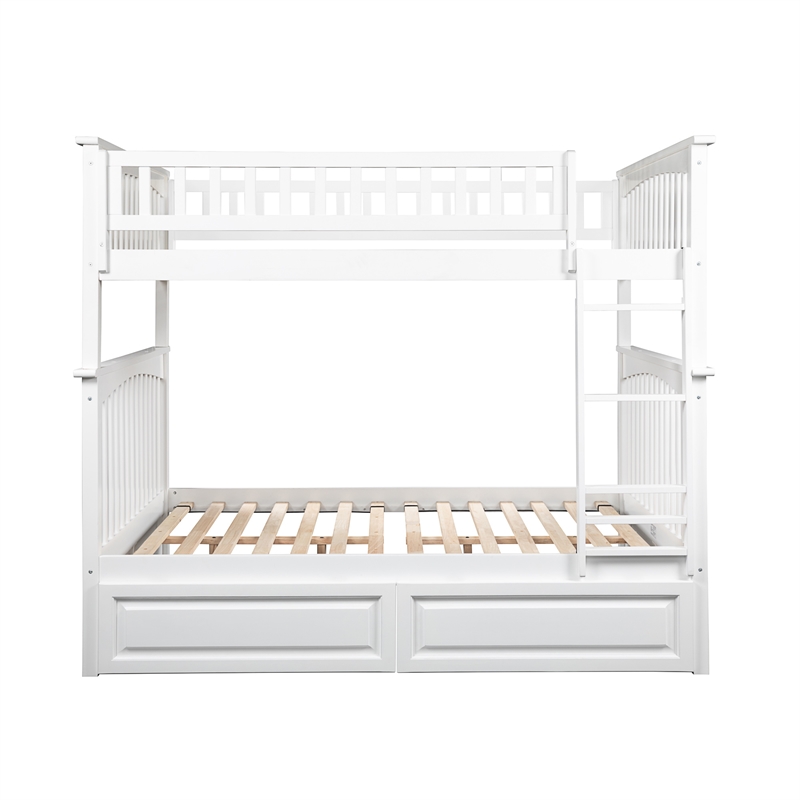 AFI Columbia Twin Over Full Solid Wood Bunk Bed with 2 Storage Drawers in White